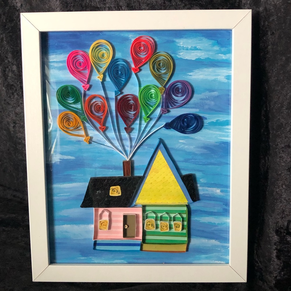 Hand quilled “UP” House paper art framed 9 x 11 Disney
